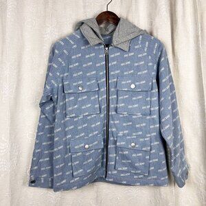 Full Send by NELK full zip denim utility jacket removable hood fleece lining